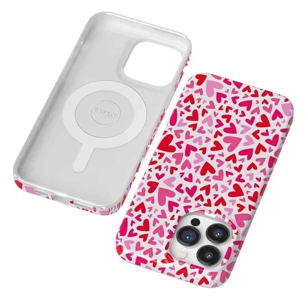 Casely iPhone 14 Pro Max Case Compatible with MagSafe XOXO Pink Candy Hearts